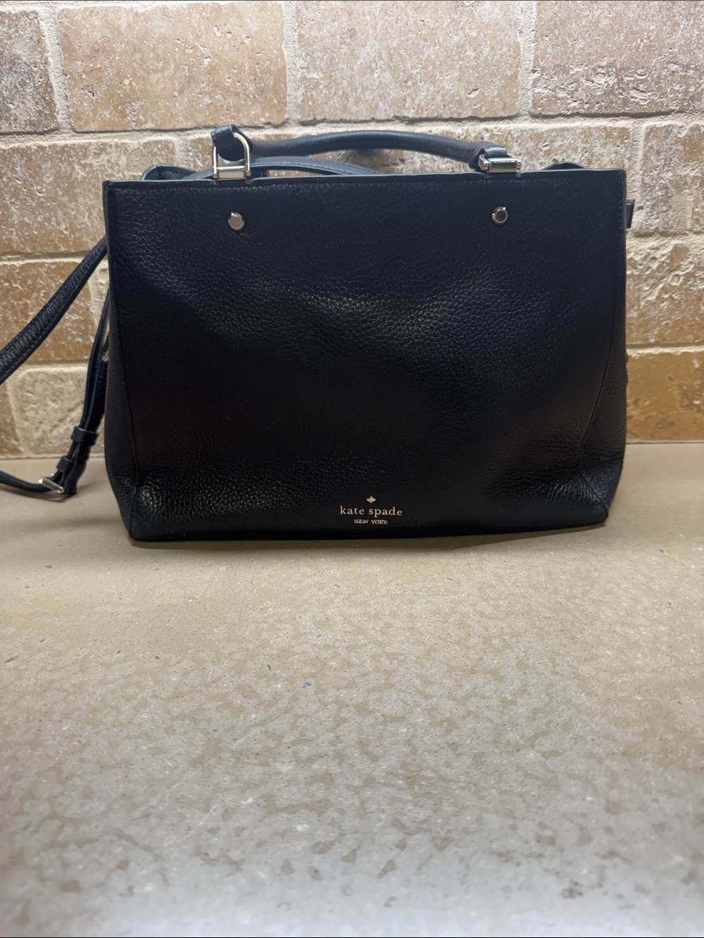 kate spade black pebbled leather satchel with top handle